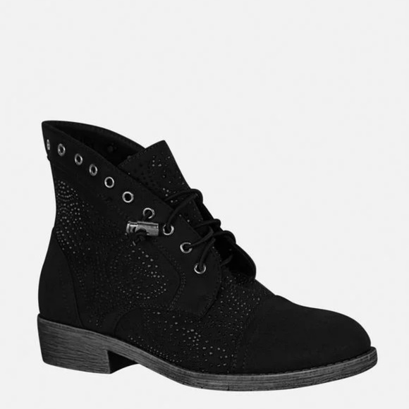 Avenue Shoes - Avenue || 8W Black Embellished Combat Ankle Boot